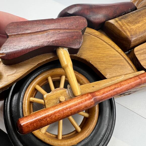 Vintage Handmade Exotic Hard Wood Decorative Motorcycle Bike Harley 14" - Picture 6 of 15